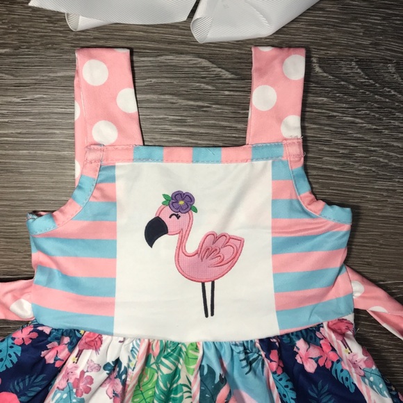 Girls boutique pink flamingo summer twirl dress - Picture 2 of 3